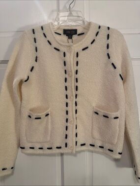 TRUTH Cream Knit Cardigan with Black Stitch Detailing